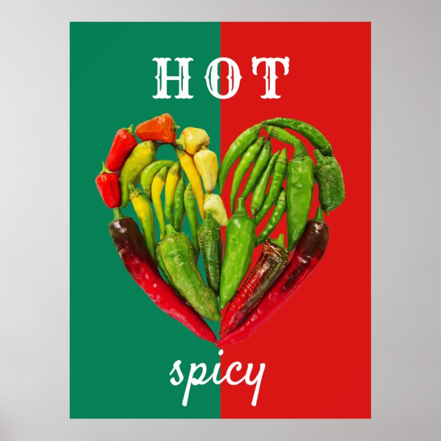 Hot spicy red green chilli peppers heart  poster (Front)