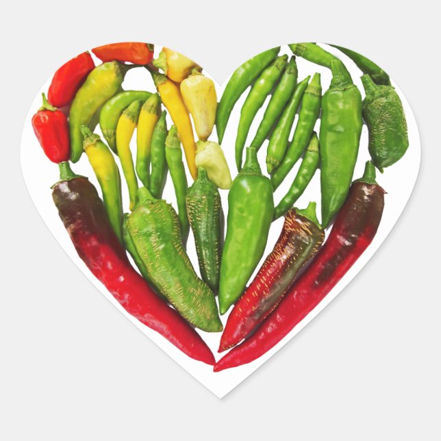 Hot spicy red green chilli peppers heart sticker (Front)