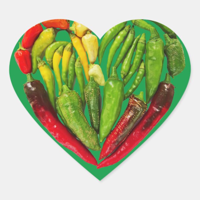Hot spicy red green chilli peppers heart sticker (Front)