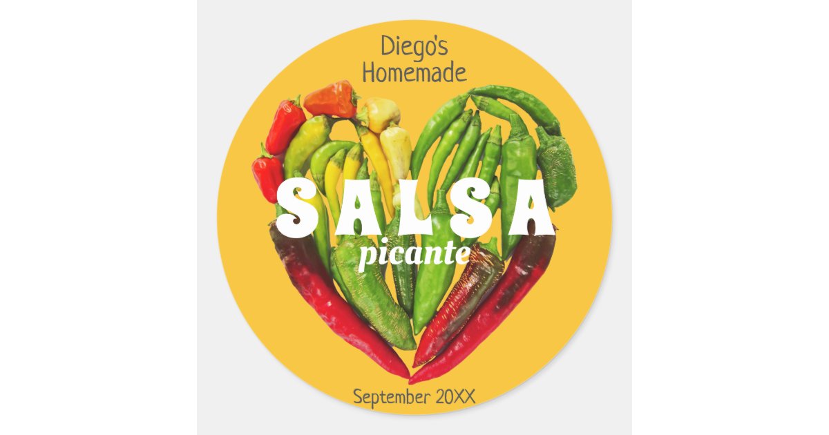 Hot spicy red green yellow chilli peppers heart classic round sticker ...