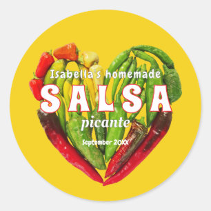 Hot spicy Salsa chili peppers heart mustard food Classic Round Sticker