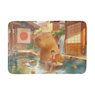 Hot Spring Moment: Giant Capybara Selfie Art Bath Mat
