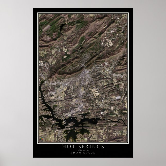 Hot Springs Arkansas From Space Satellite Map Poster (Front)