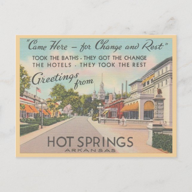 Hot Springs Arkansas Vintage Greetings Postcard (Front)