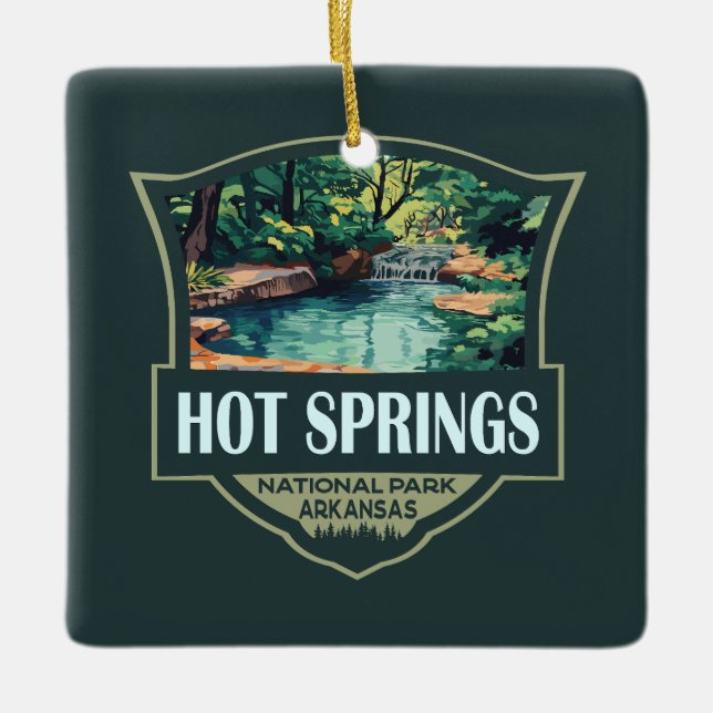 Hot Springs National Park Illustration Retro Badge Ceramic Ornament (Front)