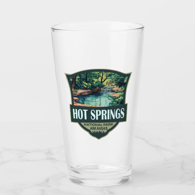 Hot Springs National Park Illustration Retro Badge Glass (Front)