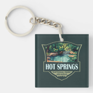 Hot Springs National Park Illustration Retro Badge Key Ring