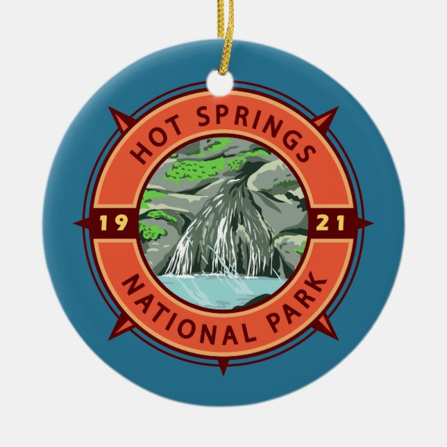Hot Springs National Park Retro Compass Emblem Ceramic Ornament (Front)