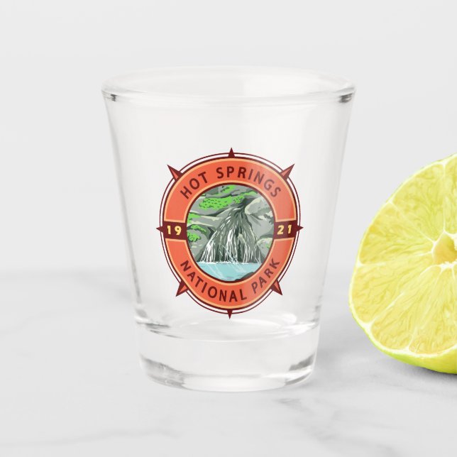 Hot Springs National Park Retro Compass Emblem Shot Glass (Front)