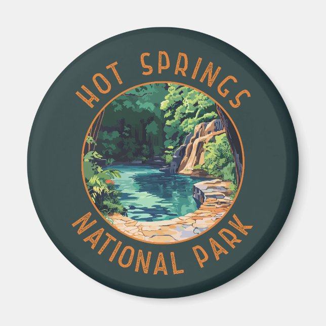 Hot Springs National Park Retro Distressed Circle Magnet (Front)