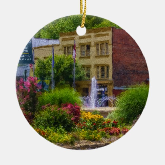 Hot Springs Roundabout Painterly Ceramic Ornament (Front)