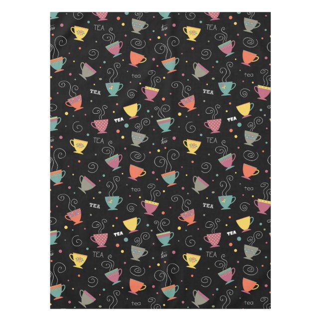 Hot steam tea mugs, winter hot cups of tea tablecloth (Front)