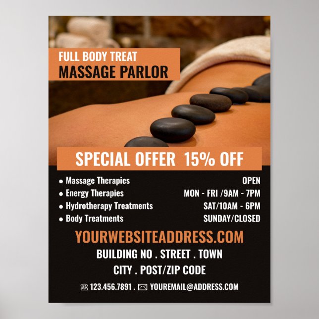 Hot Stone Massage, Massage Therapy Massage Parlor Poster (Front)