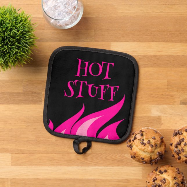 Hot Stuff funny pink fire flames pot holder gift (Top Down)