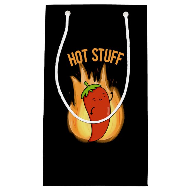 Hot Stuff Funny Red Hot Chilli Pepper Pun Dark BG Small Gift Bag (Front)