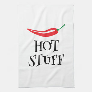Hot Stuff funny spicy red cayenne chilli pepper Tea Towel