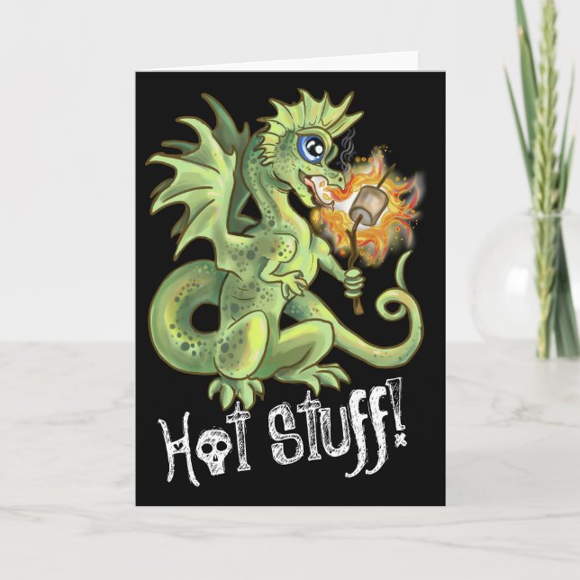 Hot Stuff! lil marshmellow roasting dragon Card (Front)