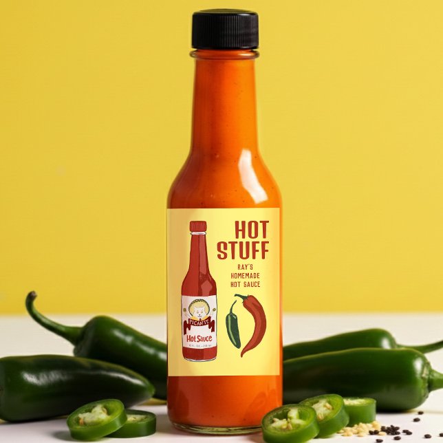 HOT STUFF Spicy Hot Sauce Jalapeños Chiles Food Label (HOT STUFF Spicy Hot Sauce Jalapeños Chiles CUSTOM Food Label
)