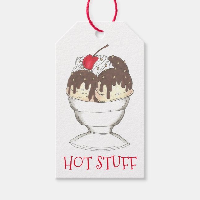 HOT STUFF Valentine Ice Cream Sundae Gift Tag (Front)