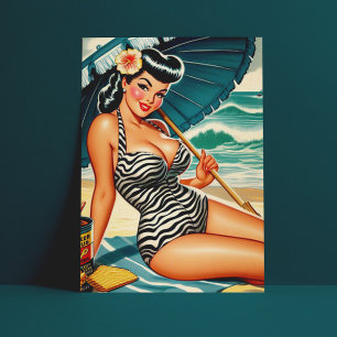Hot Summer Beach Pin-up Postcard