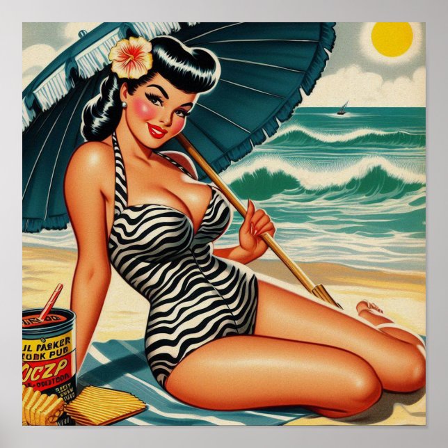 Hot Summer Beach Pin-up Poster (Front)