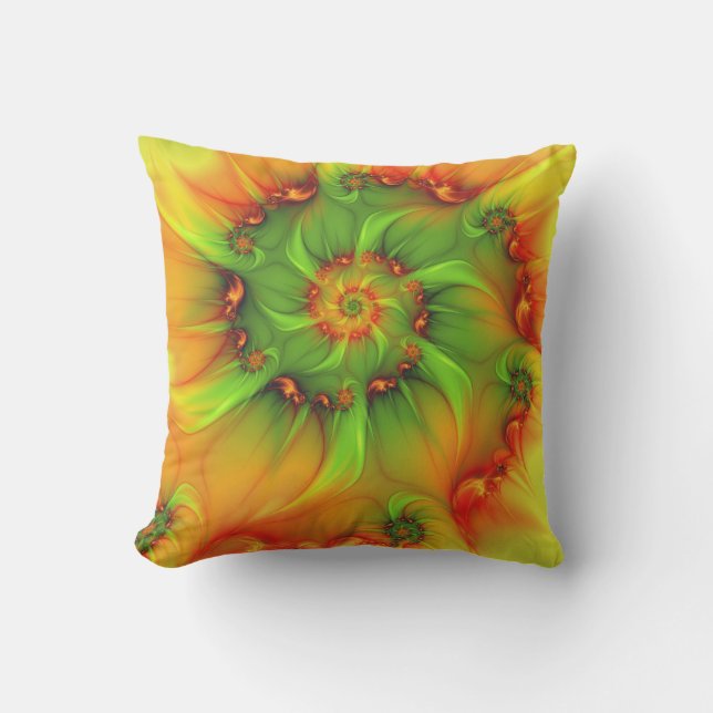 Hot Summer Green Orange Abstract Colourful Fractal Cushion (Front)