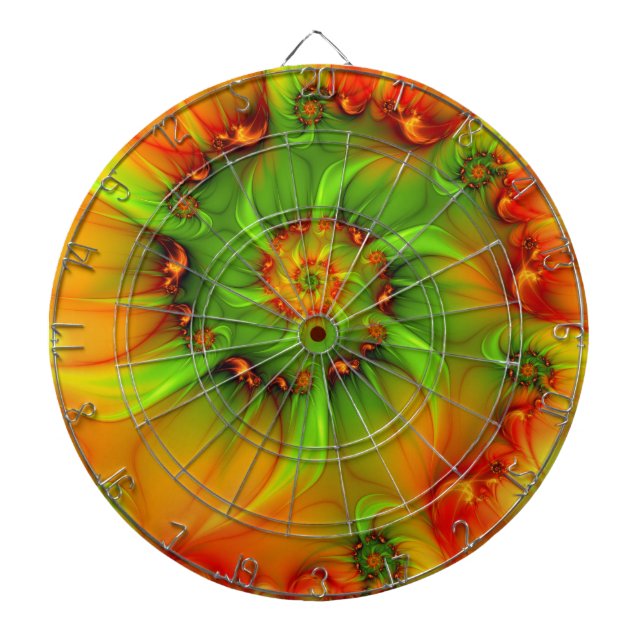 Hot Summer Green Orange Abstract Colourful Fractal Dartboard (Front)