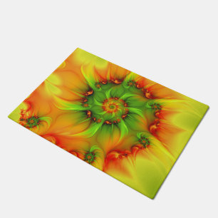 Hot Summer Green Orange Abstract Colourful Fractal Doormat