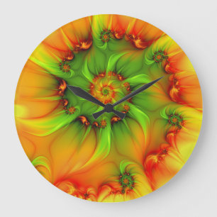 Hot Summer Green Orange Abstract Colourful Fractal Large Clock