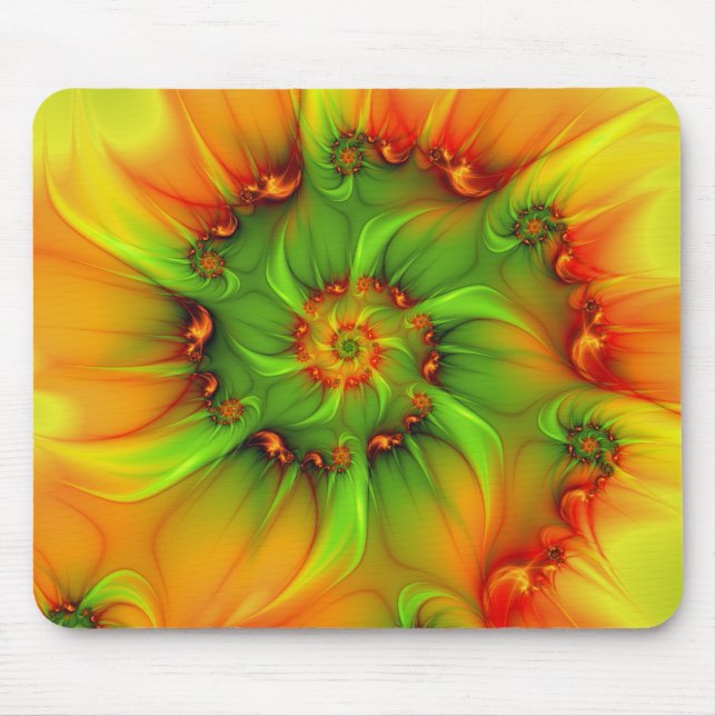 Hot Summer Green Orange Abstract Colourful Fractal Mouse Pad (Front)