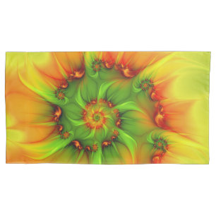 Hot Summer Green Orange Abstract Colourful Fractal Pillowcase