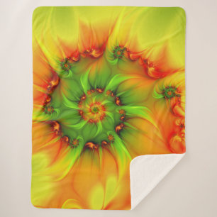 Hot Summer Green Orange Abstract Colourful Fractal Sherpa Blanket