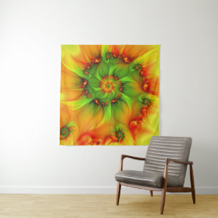 Hot Summer Green Orange Abstract Colourful Fractal Tapestry
