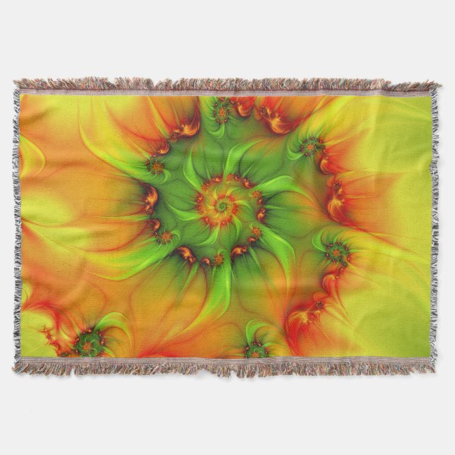 Hot Summer Green Orange Abstract Colourful Fractal Throw Blanket (Front)