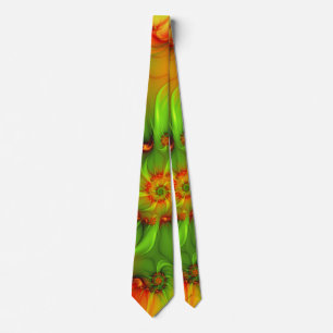Hot Summer Green Orange Abstract Colourful Fractal Tie
