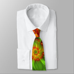 Hot Summer Green Orange Abstract Colourful Fractal Tie