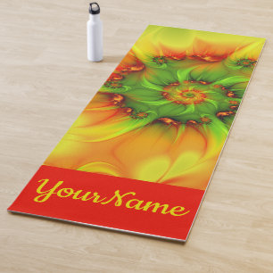 Hot Summer Green Orange Abstract Fractal Name Yoga Mat