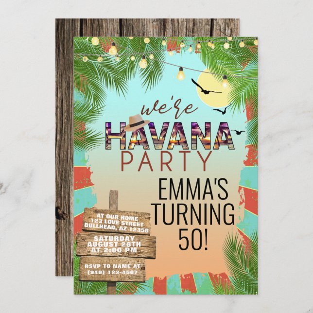 Hot Summer Havana Nights Retro Tropical Party Invitation (Front/Back)