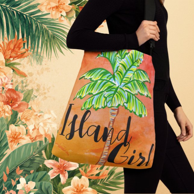 Hot Sunny Orange Tropical Palm Tree Island Girl  Crossbody Bag (Creator Uploaded)
