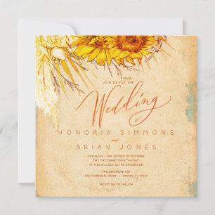 Hot Sunset Sunflower Square Wedding Invitation
