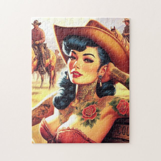 Hot Tattoo Cowgirl Jigsaw Puzzle (Vertical)