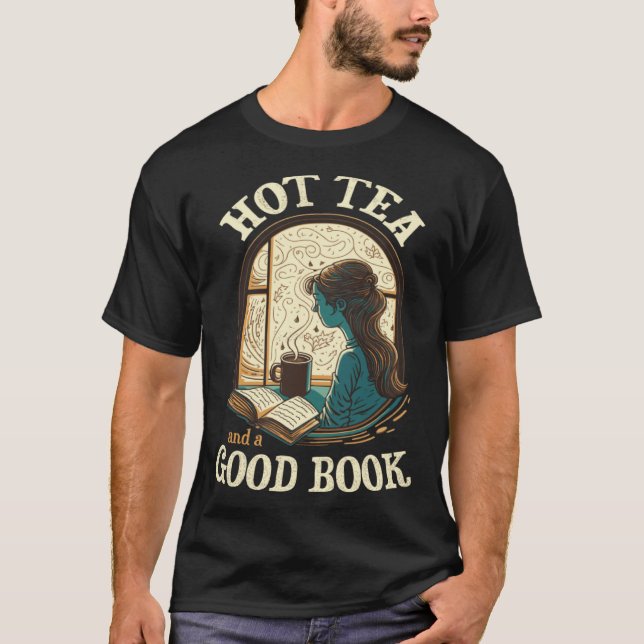 Hot Tea and a Good Book Reader Drinking Window Cal T-Shirt (Front)