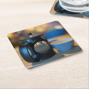 Hot tea square paper coaster