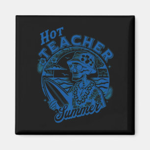 Hot Teacher Summer Skeleton Surfer Vintage Magnet