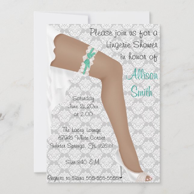Hot Teal & White Lace Lingerie Bridal Shower Invitation (Front)