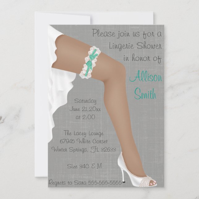 Hot Teal & White Lace Lingerie Bridal Shower Invitation (Front)