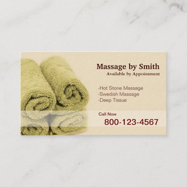 Hot Towel Massage Therapy Business Card (Front)