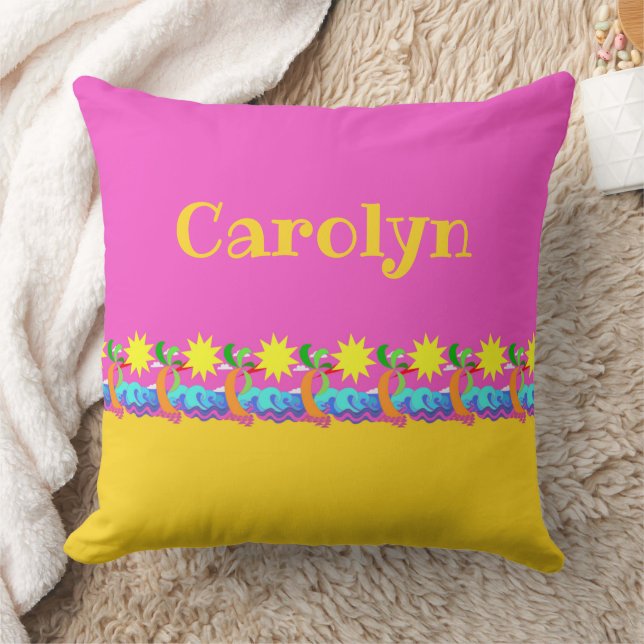Hot Tropical Beach Frieze with your name Throw Pil Cushion (Blanket)
