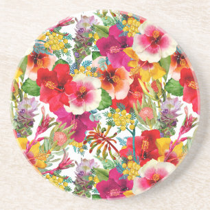 Hot Tropical Blooms Sandstone Coaster