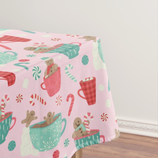 Hot Tub Gingerbread Cute Pink Hot Cocoa Tablecloth (In Situ)